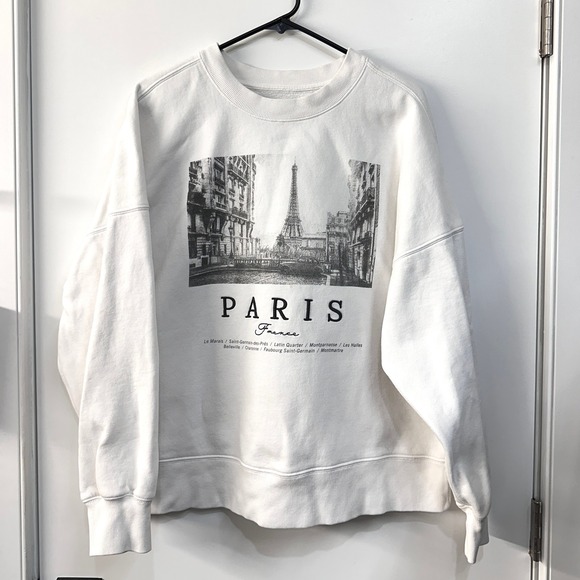 Abercrombie & Fitch Tops - Abercrombie & Fitch Paris Sunday Crew Size XL White with Black Embroidered Text